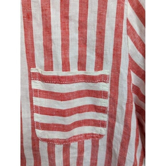 Christian Siriano 100% Linen Blouse Women's Striped Short Sleeve Large - Picture 4 of 5